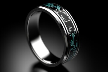 Luxury titanium ring features cutting-edge microchip technology for modern elegance. Generative AI
