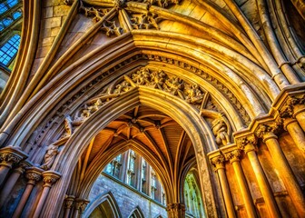 Fototapeta premium Winchester Cathedral Archway: Intricate Stonework Macro Photography