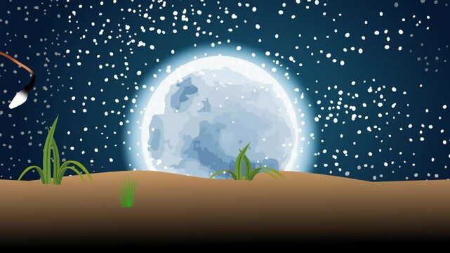 Jerboa jumping in desert moon in background animation cartoon