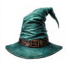 Enchanting Teal Witch s Hat with Buckle Fantasy Halloween Wizard Costume Accessory