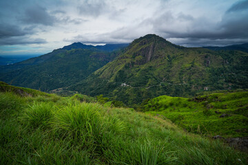 Scenic stormy landscape of Little Adams peak in Ella, Sri Lanka, Asia