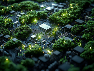 Green tech chip in nature, sustainable future