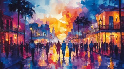 Vibrant Cityscape, An Impressionistic Depiction of a Lively Street Scene