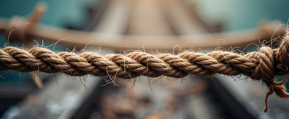 Close-up of a thick, knotted rope;  texture and detail emphasized against a blurred background.