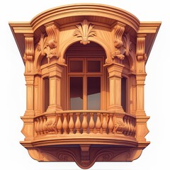 Fototapeta premium Ornate Wooden Balcony with Arch Window Architectural Detail Rendering