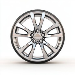 Obraz premium Chrome Alloy Wheel Rim Tire Car Part Automotive Polished Elegant Design Isolated on White Background