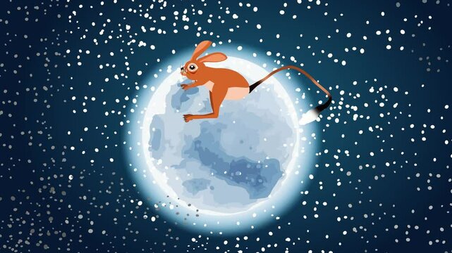 Jerboa jumping moon in background animation cartoon