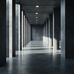 Sunlit concrete corridor, modern architecture, empty, background light