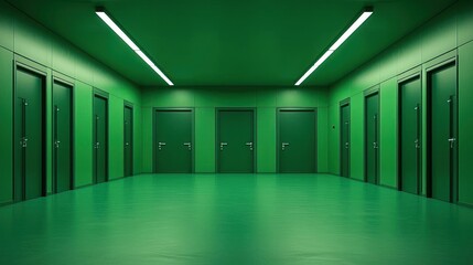 Obraz premium Green Corridor With Many Doors