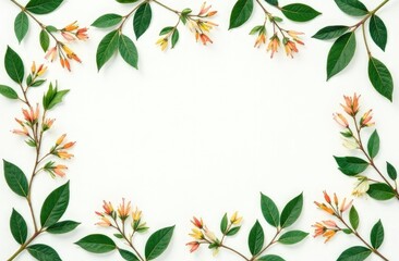 Fototapeta premium Patterns with leaves, jasmine, white background, lay flat, the top view