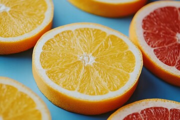 Vibrant display of organic citrus fruits artfully sliced for enjoyment. Generative AI