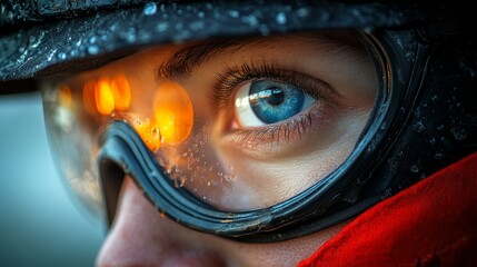 Intense gaze captured against a backdrop of adventure and resilience