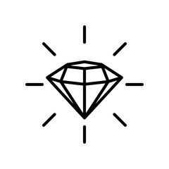 Minimalist Black and White Icon of Shining Diamond in Outline Style