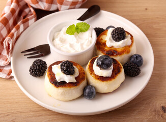 Traditional Ukrainian cottage cheese and raisin fritters