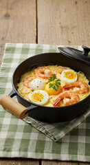 Shrimp & Eggs Skillet: Rustic Delight! Creamy, Delicious & Healthy Meal. Perfect for Brunch, Lunch or Dinner. Easy Seafood Recipe!