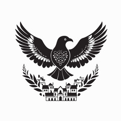  Grand Bird Gliding Through the Blue Sky Over a Residential Area image vector.