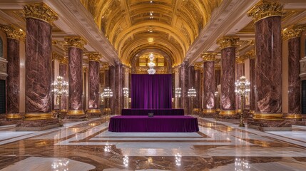 Obraz premium Grand Hall with Gold Accents and Purple Drapes