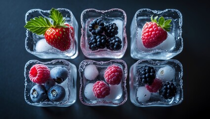 Frozen Berries in Ice Cubes