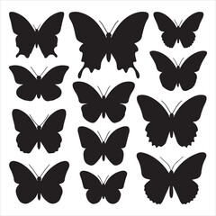set of vector icon various butterfly silhouette