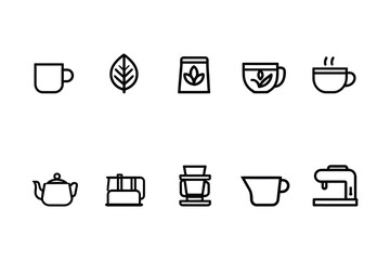 Hot Drinks Icon Set – Coffee Beans, Tea Leaves  Brewing Tools