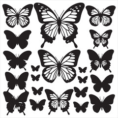 set of vector icon various butterfly silhouette