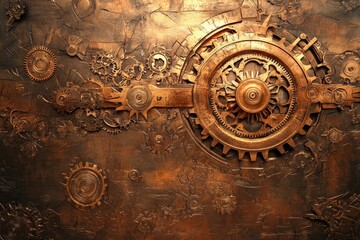 Naklejka premium Intricate metal gears and cogs forming a steampunk design