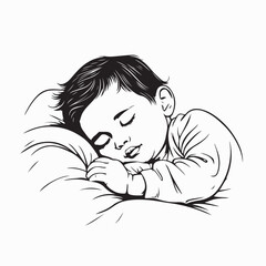 Vector Illustration of a Little Baby Sleeping Peacefully on a Soft and Cozy Bed