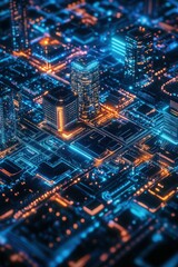 Obraz premium Vibrant city skyline illuminated at night with neon lights