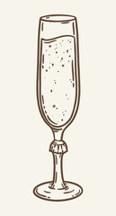 Vintage Illustration of a Champagne Flute Filled with Sparkling Bubbles