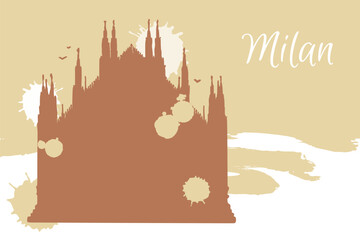 Line art drawing of the Milan cathedral, Italy, architecture tourism landmark, travel destination illustration