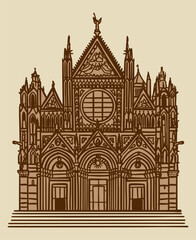 Fototapeta premium Line art drawing of Duomo di Siena Cathedral, Italy, architecture tourism landmark, travel destination illustration