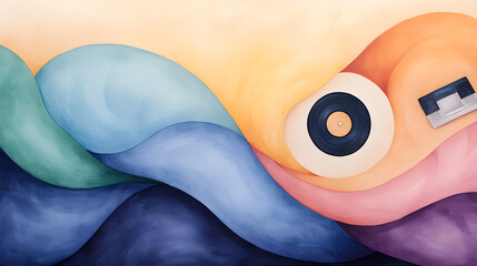 Retro music vinyl cassette wave abstract art