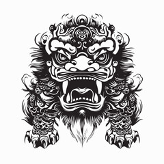 Obraz premium Traditional lion dance image vector. Black and white Traditional lion dance isolated on white background.