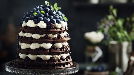 Decadent Layered Chocolate Waffle Tower with Mascarpone Cream