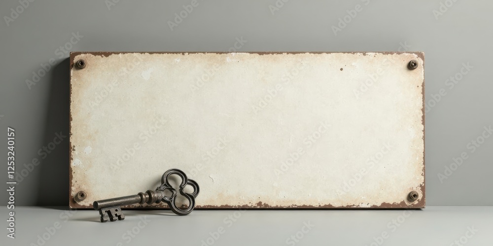 Aufkleber rustic key and blank sign a vintage composition for design inspiration and creative projects