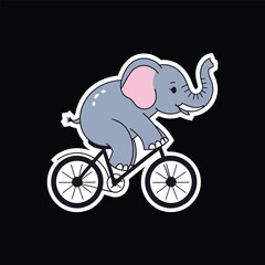 A cute, cartoon-style elephant riding a bicycle, depicted in a playful and whimsical manner.