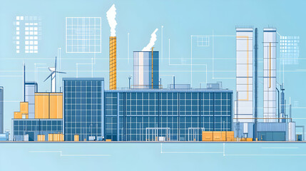 Obraz premium Modern factory, renewable energy, city background, industrial production