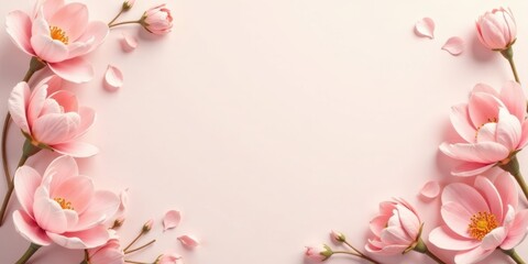 Fototapeta premium Delicate Pink Blossoms Frame a Soft Pastel Background, Perfect for Feminine Designs or Springtime Announcements