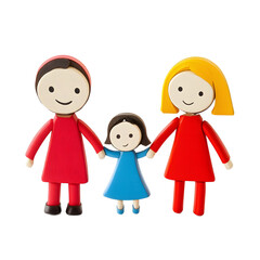 Happy Family of Wooden Figurines on Transparent Background