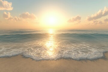 Fototapeta premium Stunning sunrise over serene ocean waves at the beach