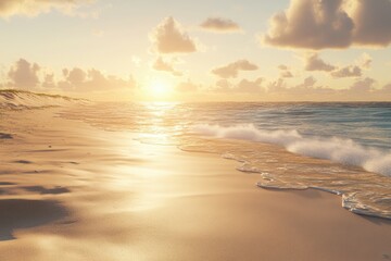 Obraz premium Tranquil sunrise over a serene beach with gentle waves