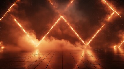 Futuristic neon-lit stage with glowing orange lights and atmospheric smoke