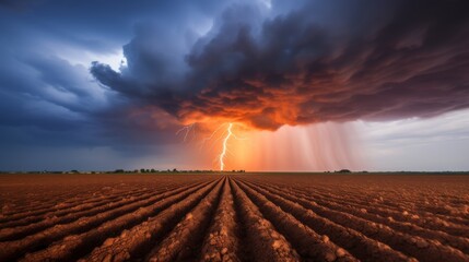 Obraz premium Captivating display of nature s power vibrant lightning strike surging through the landscape