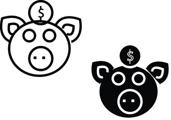 Icon of a piggy bank with a coin, symbolizing savings, finances, and economic sustainability.