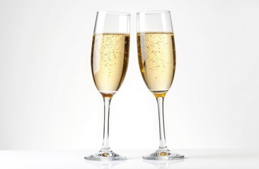 Cheers! Two champagne glasses. Isolated on white