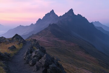 Obraz premium Majestic mountain trail at dawn reveals stunning landscapes