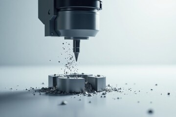 Precision machining robotic arm delicately crafting a metal component, showcasing intricate detail and advanced manufacturing technology