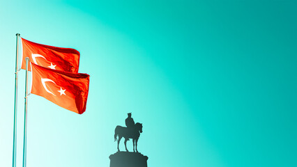 Turkish Flag horizontal background and Ataturk with space for text for 19 may, 23 april national holiday