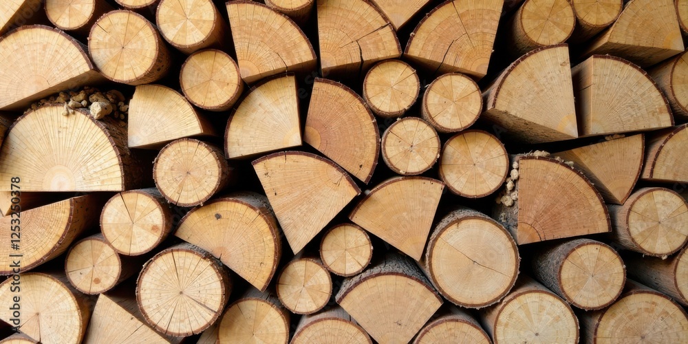 Poster A Stack of Wooden Logs, Precisely Cut and Neatly Arranged, Displays a Striking Pattern of Concentric Circles and Radial Lines, Revealing the Natural Beauty of the Wood Grain