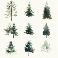 Obraz premium Watercolor evergreen trees; nature, forest, design elements
